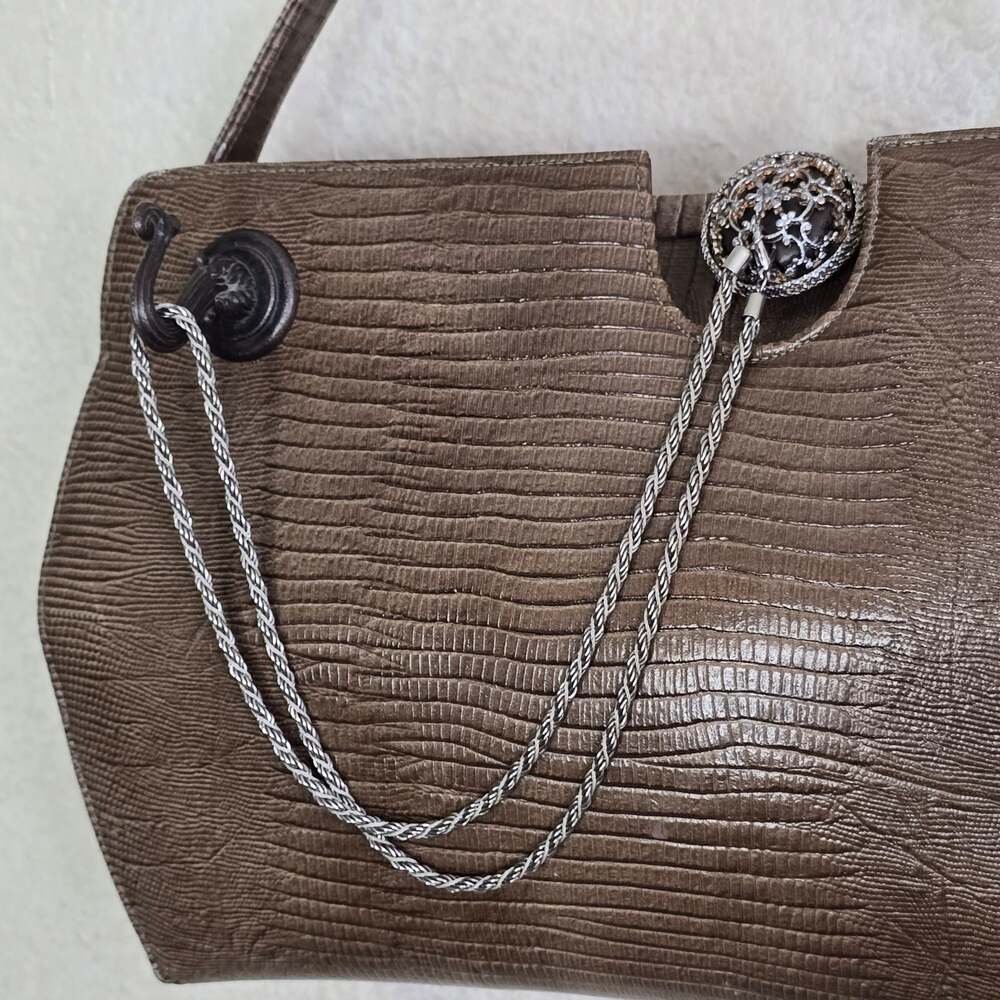Custom Vintage Brown Reptile Embossed Structured Handbag - Picture 5 of 8